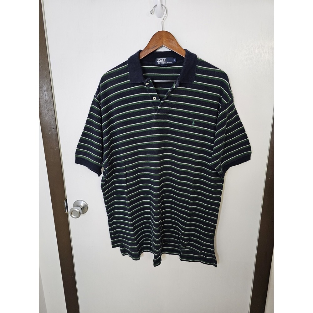 Polo Ralph Lauren‎ Classic Fit Mens Size Large LG Polo Shirt Blue Green Stripe